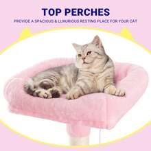 Allewie 73in Fan-Shaped Space-Saving Corner Cat Tower/Multi-Level Tall Cat Tree For Indoor Kitties/Cozy Baskets/Condos/House/Perches/Sisal Scratching Posts/Pet Activity Center/Beige/Dark Grey/Grey/Leopard Print/Pink/White & Black Spot - Hồng - Xem 4