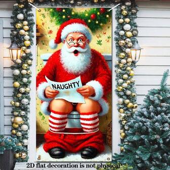 2D 平面，1 件俏皮圣诞老人幽默门横幅 - 非常适合圣诞节和节日装饰，室内/室外使用，适用于标准门 35.4 * 70.9 英寸