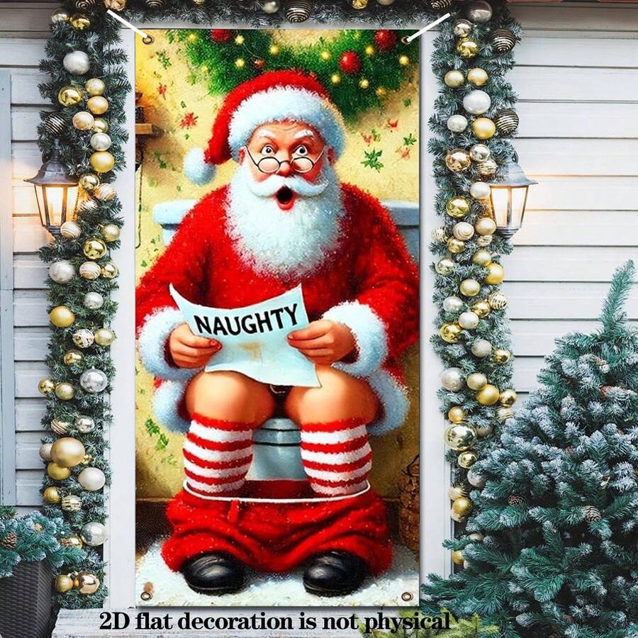 1 pièce Bannière de porte humoristique de Père Noël 2D plate - Parfait pour la décoration de Noël et des fêtes, utilisation intérieure/extérieure, convient pour les portes standard de 90 x 180 cm - Multicolore - Voir 1