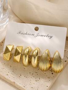 复古时尚夸张C型泪滴耳环套装个性耳环金色CCB卡耳环女士 - 金色 - 查看 3