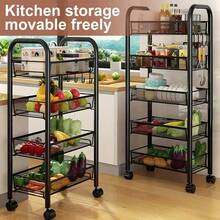Senmeo Fruit Vegetable Basket Storage Cart 5 Tier Snack Cart Stackable Metal Mesh Vegetable Organizer With 360 Degree Wheels And Four Hooks 41 Inch High For Kitchen Pantry Bathroom Storage Black