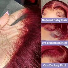 Burgundy Lace Front Wig Body Wave Human Hair 13x4 HD Transparent 99J Lace Front Wigs Human Hair Pre Plucked With Baby Hair 250% Density Body Wave Glueless Human Hair Wigs For Women - S99J - 查看 8