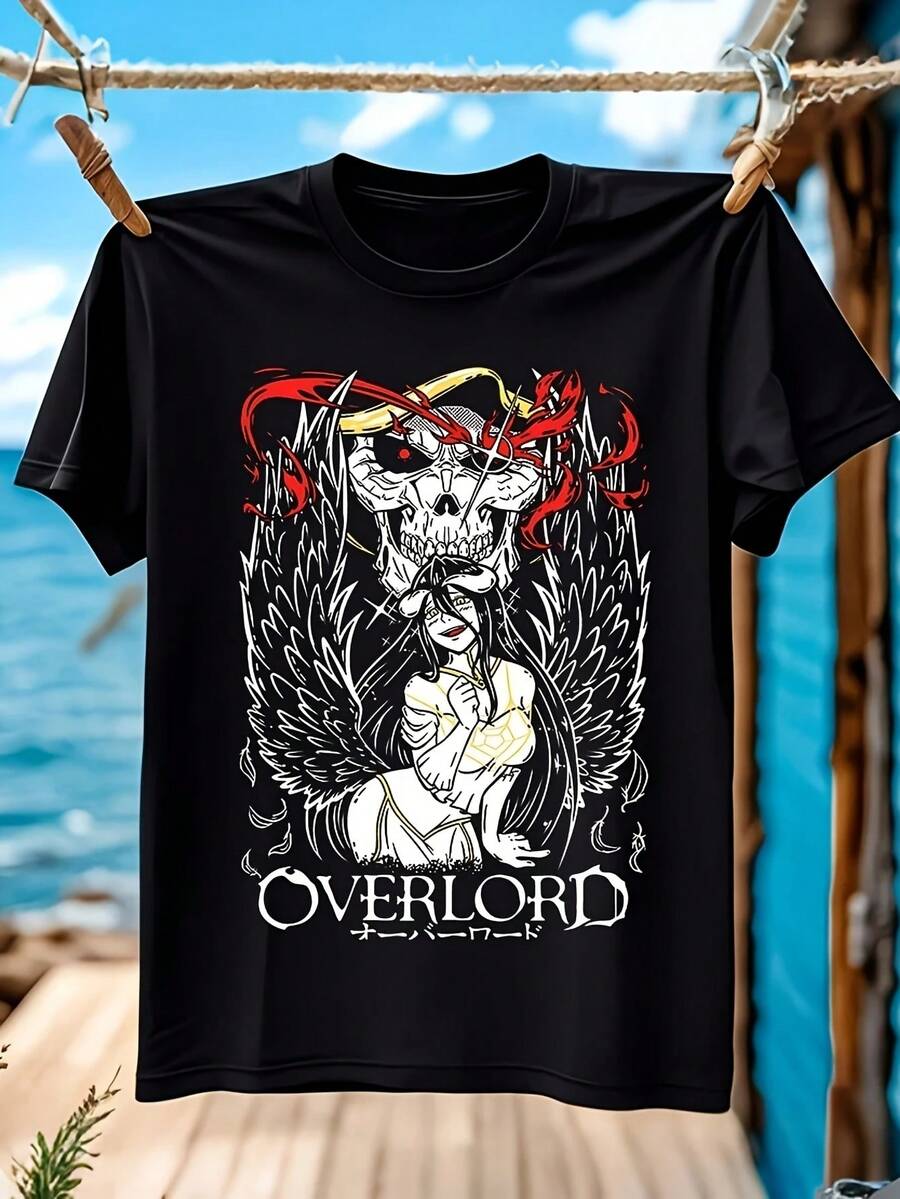 Albedo, Overlord, Ainz Ooal Gown & Sebas Tian, Anime Men's T-Shirt 100% Cotton Casual Breathable Confortable Outdoor Activities Camisetas - 黑色14 - 查看 1