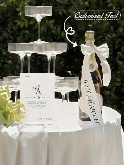 Corona floral personalizada para boda con cinta - Personalizable con nombre y fecha, adecuada para despedida de soltera, cumpleaños, graduación - Material de poliéster duradero, diseño elegante, regalo ideal para invitados de boda, accesorio perfecto para celebraciones, estilo refinado, artesanía exquisita.