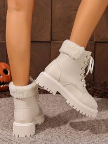 2026 Autumn/Winter New Women's Boots, Fashion Versatile Casual Women's Ankle Boots, White Women's Ankle Boots, College Style Women's Shoes, Minimalist Women's Boots, Women's Fashion Ankle Boots, Classic Women's Ankle Boots, Riding Boots - White - View 4