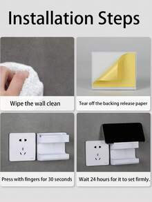 1pc/2pcs Wall-Mounted No Drill Adhesive Phone Charging Holder, Remote Control Storage Box, Horizontal Phone Stand, Multi-Function Organizer Box For Home Appliances, Non-Slip Bedside Storage Rack For Phone And Remote, Space-Saving, With Strong Adhesive, Durable Plastic, Suitable For Home, Office, Car, Minimalist Design, Easy Installation, Practical Storage Rack, Christmas/Halloween Gift For Women - Multicolor - View 4