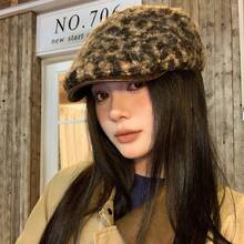 Y2k Retro Leopard Pattern Forward Hat Autumn/Winter Hat Show Face Small Spicy Girl Style Beret Outdoor Travel Daily Leisure Versatile - MM2210深灰 - 查看 6
