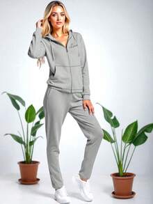 CONJUNTO PARA MUJER 2 PIEZAS TIPO PANTS PARA USO DIARIO O EJERCICIO O CUALQUIER ACTIVIDAD COMODO HOT TRENDING - Gris Claro - Ver 3
