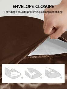 2个装奢华丝滑缎面信封式枕套，柔软透气，抗皱，呵护秀发和肌肤，提升睡眠质量，不含枕芯，巧克力棕色，通过Oeko-Tex认证 - 巧克力棕 - 查看 5