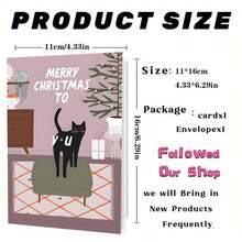 1PC Gato Caprichoso - Cartão de Natal Temático Um cartão de Natal divertido e de desenho animado, perfeito como um pequeno presente de Natal ou para espalhar humor natalino, ideal para amantes de gatos, amigos e familiares.