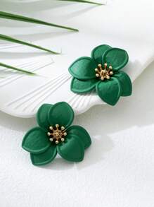 1 对可爱甜美多巴胺风格活力绿花耳钉，适合女士 - 綠色 - 查看 2