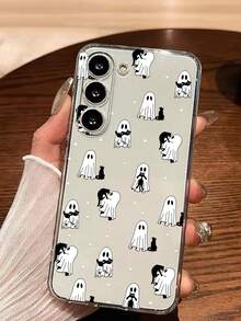 1pc Halloween Ghost Black Cat Polka Dot Soft Phone Case Compatible With IPhone, Honor, Redmi, Galaxy, Phones - Clear - View 6