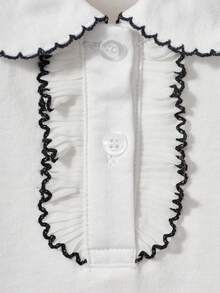 Girls' Polo Shirt, Casual Elegant Ruffle Embroidery Peter Pan Collar Children Long Sleeve T-Shirt, Suitable For 3-12 Years Old Girls, Elementary School Uniform, Preppy Style Collared Long Sleeve Top, Spring Autumn Winter Outerwear - White - View 5