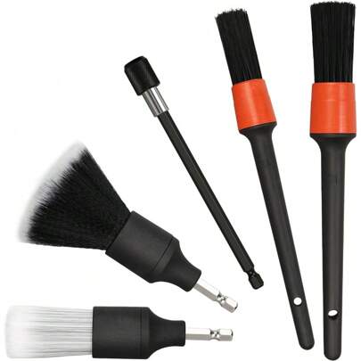 Car Detailing Brush Set, 5pcs Detailing Drill Brush Set, Premium Car Wash Brushes For Cleaning Wheels, Engine, Interior, Air Vents, Car, Auto, Truck(5pcs Set)