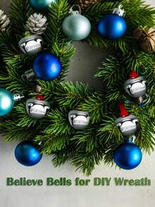 12 pièces - Décorations de Noël Clochettes "Croire" Cadeaux en vrac Père Noël polaire Clochettes de traîneau 1,5 po Décorations d'arbre de Noël Cadeaux de fête de Noël Cadeaux de bas de Noël (Argent)