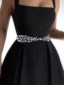 1pc Handmade Rhinestone & Pearl Decor Women's Waist Belt, Suitable For Evening Gowns, Wedding Dresses - Bạc - Xem 1