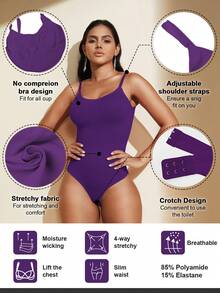 1件装女士无缝塑身连体衣，丁字裤底，瘦身塑形连体衣，收腹连体衣，塑身衣，束腰带 - 紫色 - 查看 6