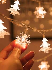 1Pc Christmas Led String Light (No Battery),150/300cm Snowflake Christmas Tree Design Fairy Lights For Christmas,Christmas Tree Decoration,Christmas Decorations For Home,Christmas Ornaments,Hanging Decor,Xmas Decor,Christmas Ornaments,Indoor/Outdoor Decor - Clear - View 3