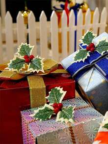 10 piezas de bayas de acebo artificial, bayas falsas con hojas verdes, decoración de flores de bayas artificiales para manualidades navideñas, tallos de bayas de acebo rojo falso para coronas, centros de mesa y decoración de cajas de regalo