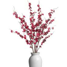 Artificial Cherry Blossom Flowers Realistic Fake Plum Blossom Floral For Home Decor - 紅色 - 查看 2