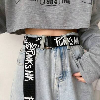 Ceinture longue noire en canevas unisexe punk