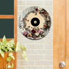 2D Flat - Room Decor Charming Floral Vinyl Record Design Metal Sign, Round Aluminum 2D Printed Decor, Vintage Wall Art, With For Home, Kitchen, Garden, Office - Unique Christmas Gift, Retro Metal - 彩色 - 查看 9