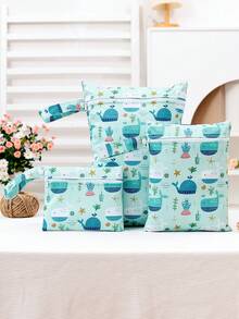 3 件装可爱恐龙与花卉图案婴儿尿布干湿袋/收纳袋婴儿洗澡家庭装饰礼物