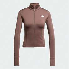 Adidas Women's OPTIME ESSENTIALS JACKET Moisture-Wicking Half-Zip Collar Fitted Sports Jacket JW2802 - Brown - View 1
