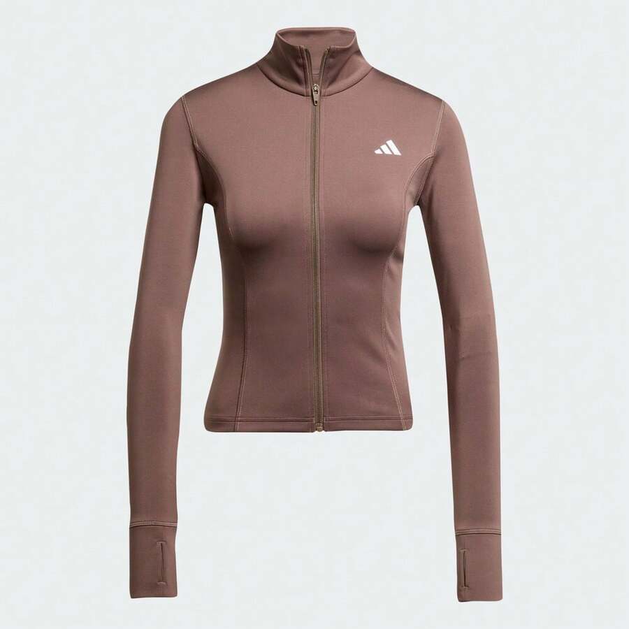 Adidas Women's OPTIME ESSENTIALS JACKET Moisture-Wicking Half-Zip Collar Fitted Sports Jacket JW2802 - Brown - View 1