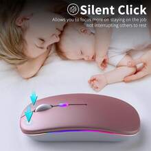 Ratón inalámbrico Bluetooth, ratón de modo dual recargable con LED (Bluetooth 5.2 y receptor USB), ratón silencioso portátil, apto para portátil/ordenador de escritorio/tableta - oro rosa - Ver 6