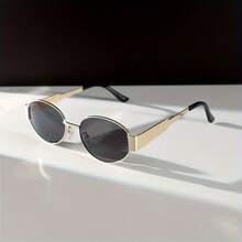 GENUIN MOMENT Fashion Oval Metal Women Eyeglasses - Xám vàng - Xem 2