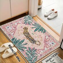1pc Luxury Vintage Tiger & Floral Striped Totem Area Rug, Soft Faux Wool Wild Animal Farmhouse Style Washable Decorative Carpet For Living Room, Bedroom, Entryway, Bathroom, Hallway, Patio, Kitchen, Indoor Outdoor, All Season Large Mat - Light Pink - Home Decor - Multicolor - View 17