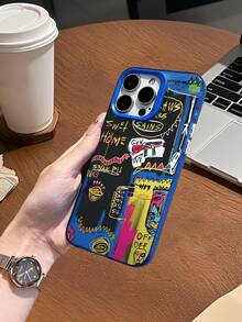 Chaotic Graffiti Phone Case Compatible With IPhone 16 Pro Max/15 Pro/14 Plus/13/12/11 Pro Max, Matte Texture Anti-Drop Phone Protective Cover - Blue Frame Silver Blue - View 2