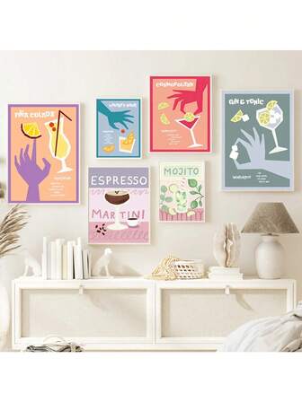 1 pieza Pintura en lienzo de arte de pared de Mojito de color bloque minimalista, carteles y estampados nórdicos, cuadros abstractos para decoración de sala de estar