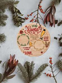 1pc 2D Santa Claus And Reindeer Wooden Round Tray, Round Christmas Snack Tray, Snack Tray, Charming Vintage Style With Gingerbread Man, Carrot, Berry And Other Patterns, Suitable For Snacks, Pastries, Fruits, Snack Tray, Perfect For Home Decoration, Seasonal Decoration, Christmas Party