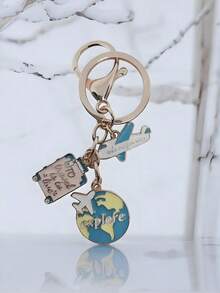 [1 件全球旅行钥匙扣] 创意地球和飞机吊坠，时尚行李箱挂件，旅行纪念品，理想之选，环球探险必备，适用于包包和车钥匙装饰。圣诞礼物创意 - 淺灰色 - 查看 2