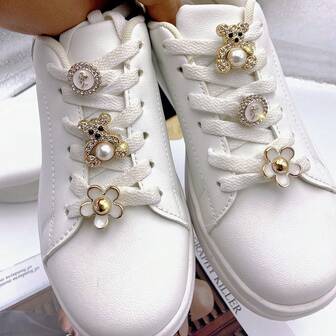 6pcs Gold Bear & Flower Shoe Clips, DIY Decor For Sneakers, Canvas Shoes, Sandals, Slippers, Multipurpose Shoe Clips, Great Gift For Holidays & Parties