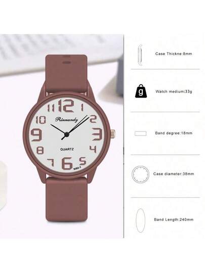 1pc Round Dial Silicone Strap Quartz Wrist Watch, Student Elegante Minimalist Sports Horloge view 2