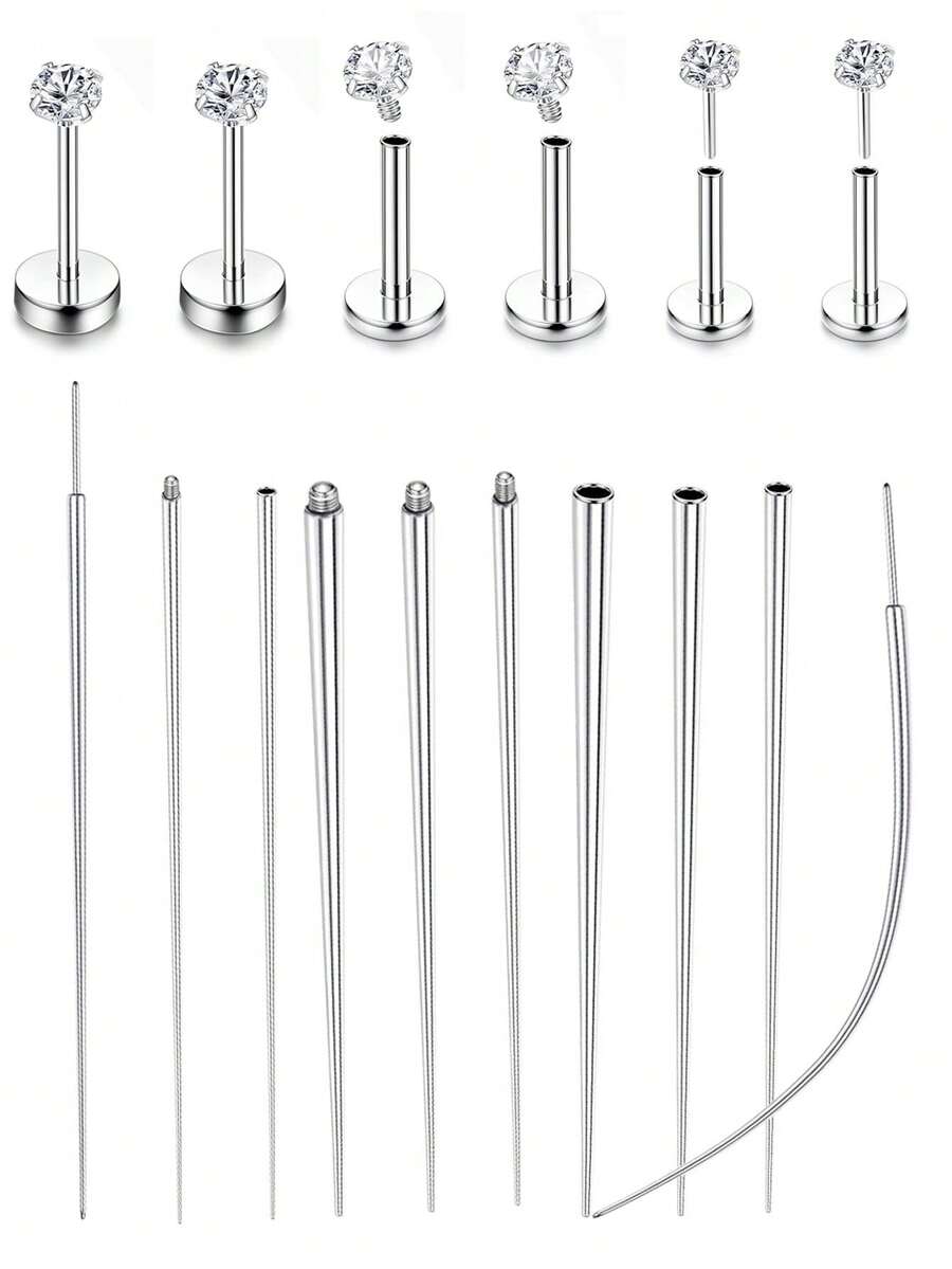 14G/16G/18G/20G 穿孔锥度插入工具 316L 不锈钢穿孔穿线器工具用于螺纹推入无螺纹唇钉耳屏耳轮耳甲穿孔珠宝软骨耳环唇鼻钉穿孔更换拉伸套件辅助工具 - 彩色 - 查看 1
