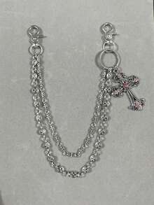 1 件复古双层十字链、钱包链、朋克牛仔裤链、口袋链、男士钥匙扣