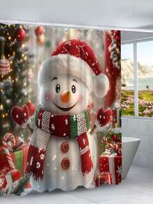 1/4 Piece Snowman Shower Curtain Set - White And Red, With Bathroom Mat And Hooks - Suitable For Christmas Bathroom Decor - Adds Holiday Atmosphere To Your Bathroom - Brings Festive Vibe To Your Shower Area