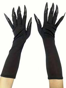 1pair Halloween Long Nail Ghost Gloves, Long Nail Role-Playing Arm Set, Black And White Design, Durable Polyester, Suitable For Theme Parties, Role-Playing Activities And Halloween Decorations, Halloween Costumes, Theme Event Accessories, Eerie Aesthetics, High-Quality Craftsmanship
