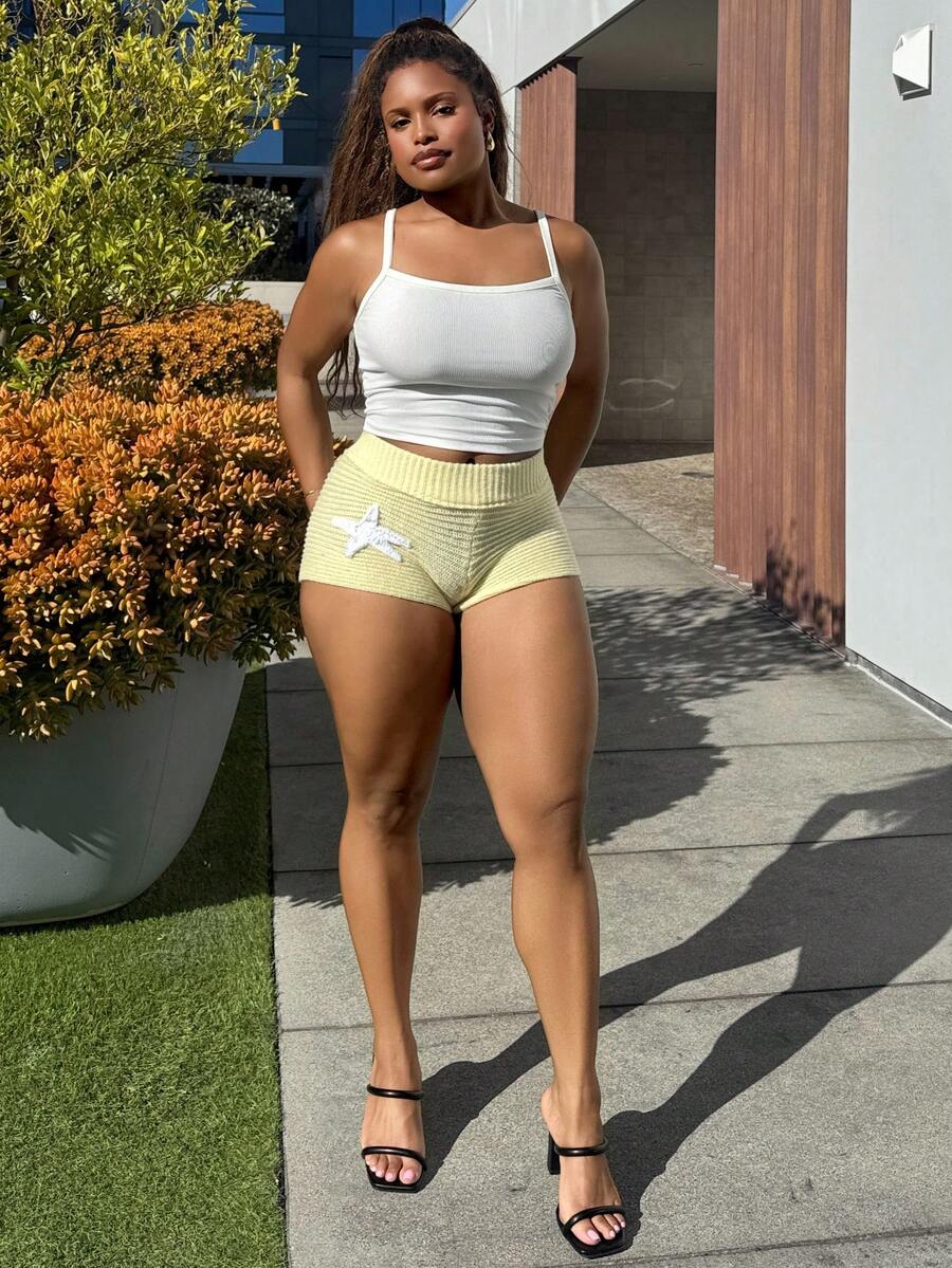 Tyla Gomez Women's Starfish Pattern Hand Crochet Knitted Shorts