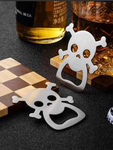 Silver Stainless Steel Skull Bottle Opener, Suitable For Halloween Party, Dinner, Bar Tools, Halloween Small Gift