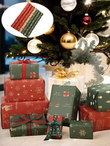 4Pcs Kraft Christmas Wrapping Paper - 29.1" X 19.7" Cartoon Gift Wrapping Paper Red, Green, And Yellow Tissue Paper - Christmas Decorations, Gifts For Men And Women, Party Favors