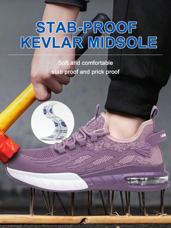 1 Par de Sapatos de com Biqueira de Aço para Mulheres, Cabedal em Mesh, Proteção para os Pés, Anti-impacto, Anti-perfuração, Leves e Respiráveis, Estilo Esportivo, Cano Baixo na Cor Roxa, Adequados para Todas as Estações, Sapatos de Corrida e Escalada, Sola Macia que Alivia a Fadiga, Confortáveis, Presente Perfeito para Mulheres, Sapatos de Caminhada. A forma é grande, por favor, peça um número menor.