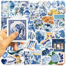 50 件蓝色卡通 Ins 风格贴纸美观乙烯基贴纸贴花剪贴簿、日记本、笔记本电脑、保险杠、滑板、水瓶、电脑、手机 - 彩色 - 查看 7