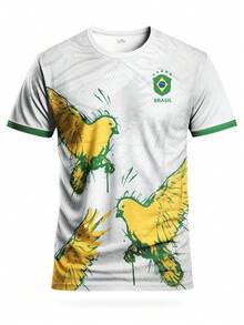 1. Brazil Peace Dove Design Men's Soccer Jersey\N2. Men's Soccer Sweatshirt\N3. Crew Neck Comfortable Sports Top\N4. Soft, Lightweight & Comfortable Soccer Shirt\N5. Suitable For Match, Soccer Training, Casual And Holiday Wear\N6. Great Gift - Multicolor - View 3