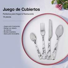 ANDROMEDA INC 16-Piece Stainless Steel Marble Finish Cutlery Set - Silver - View 5