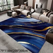 Large 79inch X 118inch Modern Marble Pattern Area Rug - Soft, Non-Slip, Machine Washable Rug With Gold Accents, Suitable For Living Room, Bedroom, Office Decoration - Blue And Gold Abstract Design, Durable Polyester Material, Perfect For Valentine's Day And Holiday Home Styling, Living Room Carpet, Best For Christmas, Perfect For Thanksgiving - Multicolor - View 4
